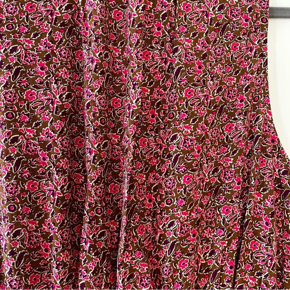 GAP Sleeveless Floral Midi Dress Medium Brown Boho Cottagecore Ruffle Tie Waist - Picture 15 of 15